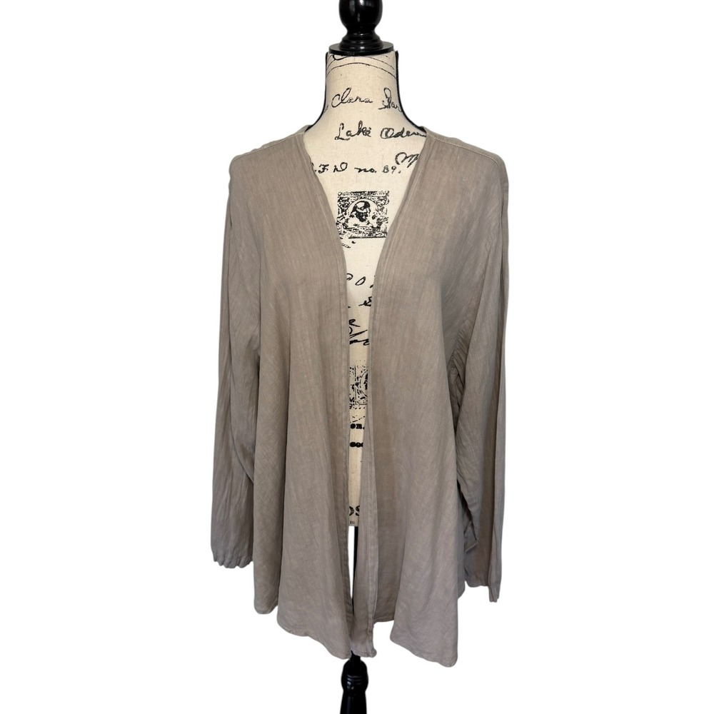 California Threads Women Taupe Open Front Linen Cardigan‎ XXL Lagenlook Boho